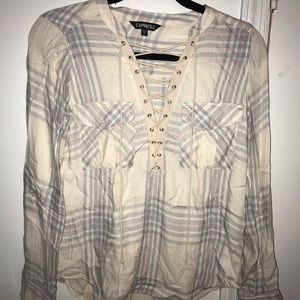 plaid lace up shirt